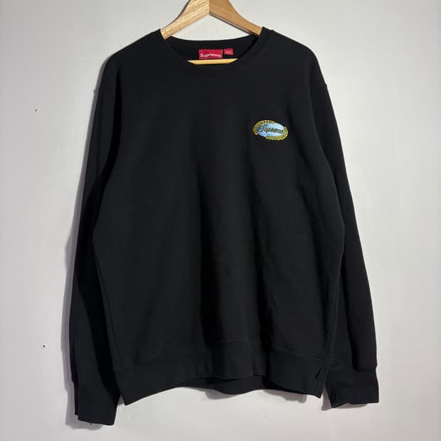 슈프림 로고 블랙 맨투맨
