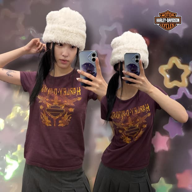 할리데이비슨 버건디 반팔티