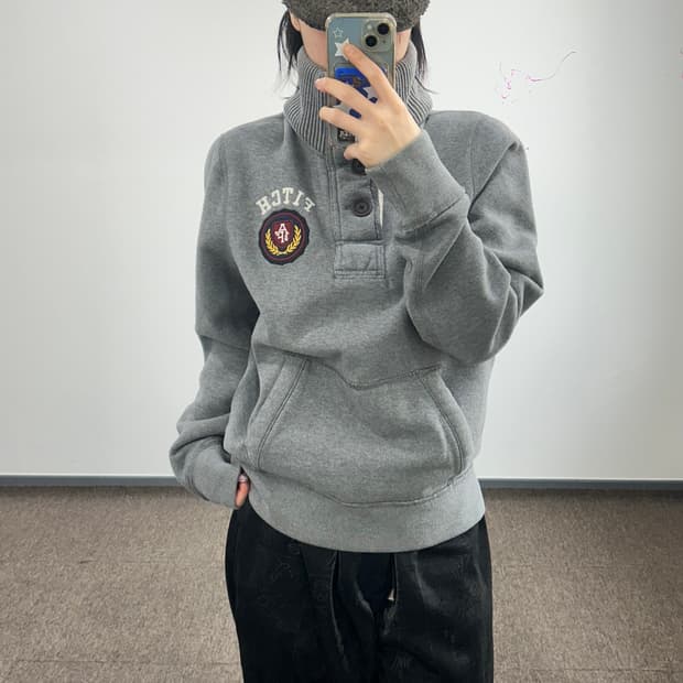 Abercrombie 아베크롬비 하이넥 버튼업 그레이 롱슬리브