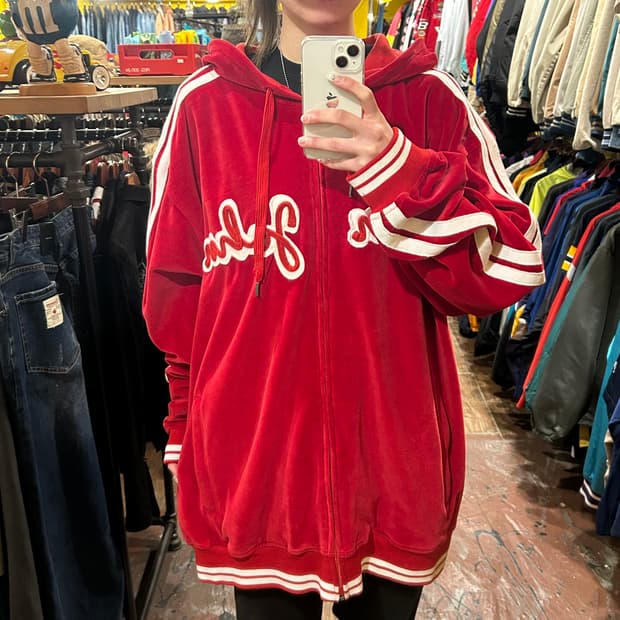 [HI] VTG 벨벳 후드집업 레드
