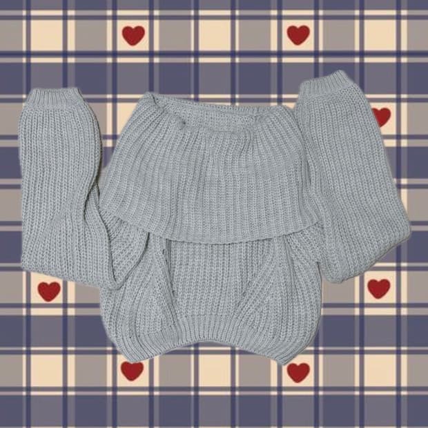 빈티지 멜란지 오프숄더 크롭 니트