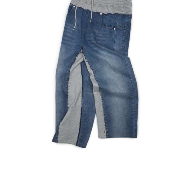 Yiyae Layered Cut-up Denim Pants Blue