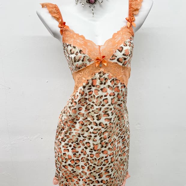 갸루 호피 레이스 리본 슬립