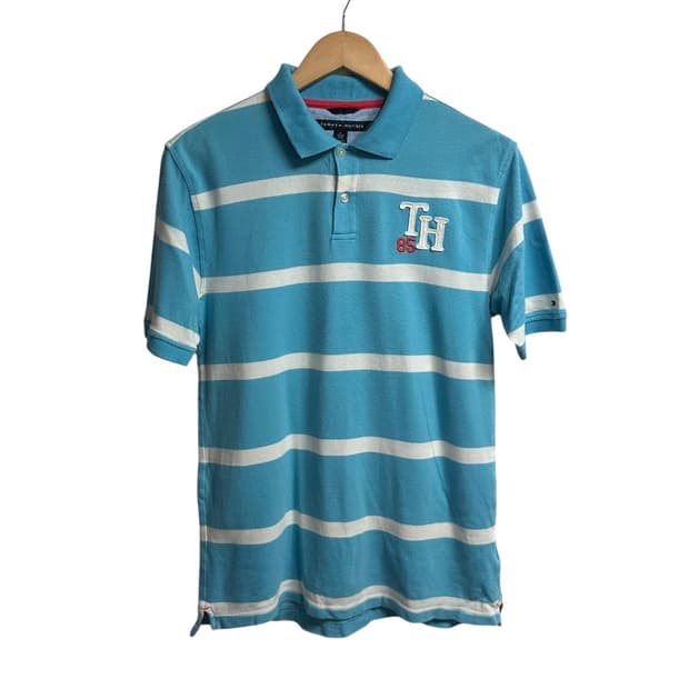 타미힐피거 스트라이프 카라티 아쿠아블루 XL size