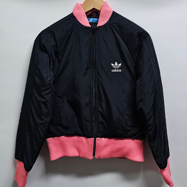 아디다스 블랙 핑크 배색 봄버 자켓 90