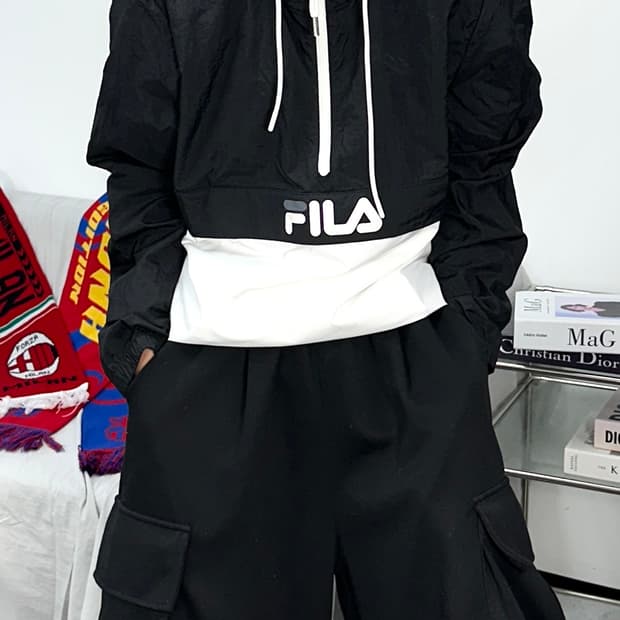 휠라 블랙 화이트 아노락 자켓 XL