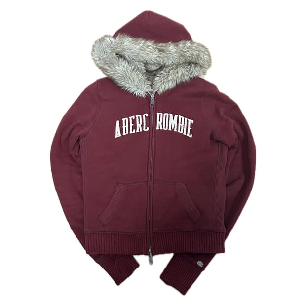 [상태최상] 아베크롬비 딱붙핏 울프죠 퍼후드집업 버건디 와인