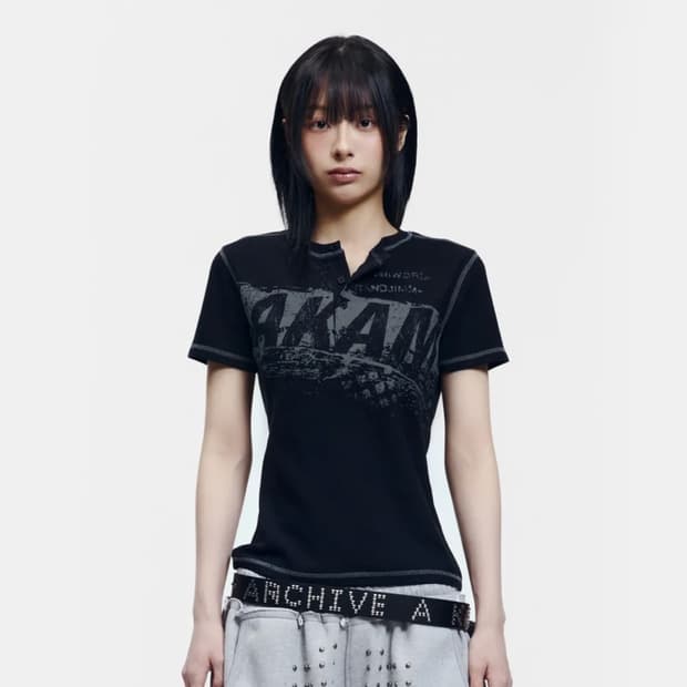 아캄 반팔티 Tread Henry Neck Half Top (Black)