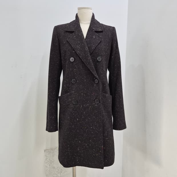 theory 울 실크 캐시미어 혼방 브라운 멀티컬러 더블 코트