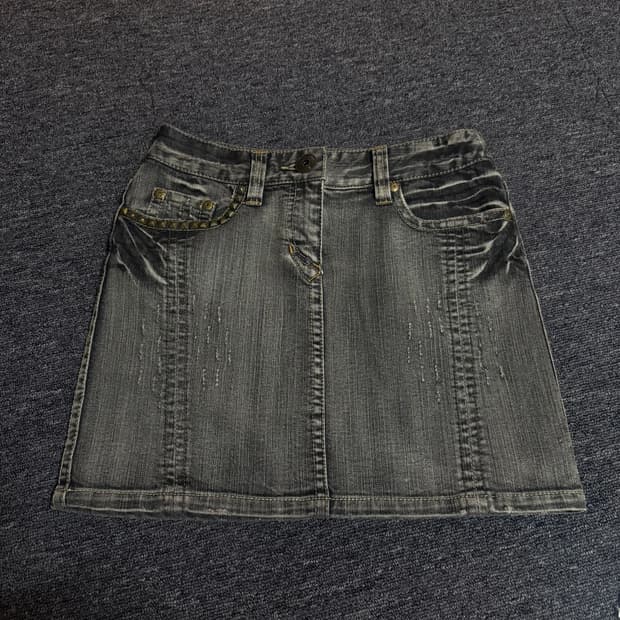 와이즈걸빈티지 펑크 스터드 흑청 미니스커트