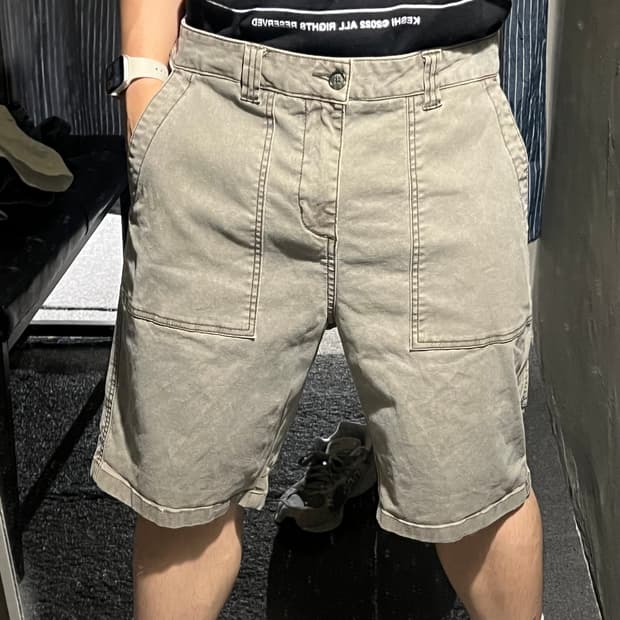 버커루 피그먼트 카키 워크웨어 카펜터 코튼블렌드 버뮤다 반바지 하프팬츠 