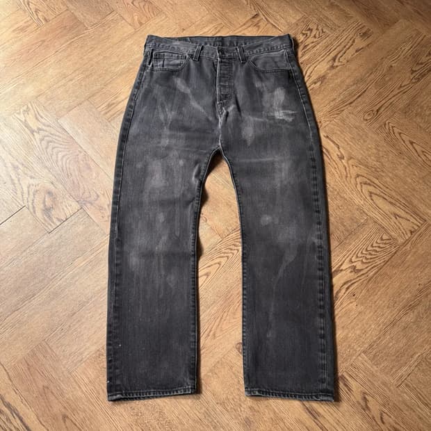 [34]리바이스 501 블리치드 스트레이트핏 흑청 데님 팬츠