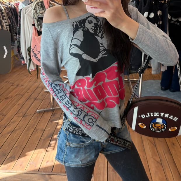 히스테릭글래머 그레이 트랙 롱슬리브