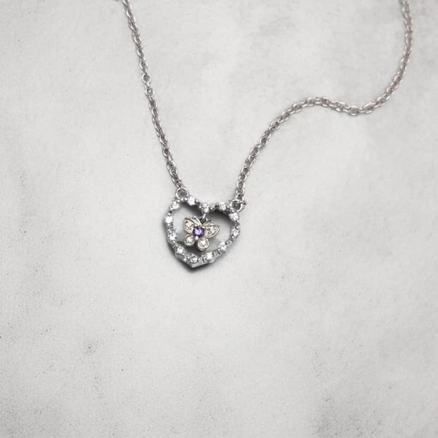 안나수이 하트 나비 펜던트 실버 목걸이