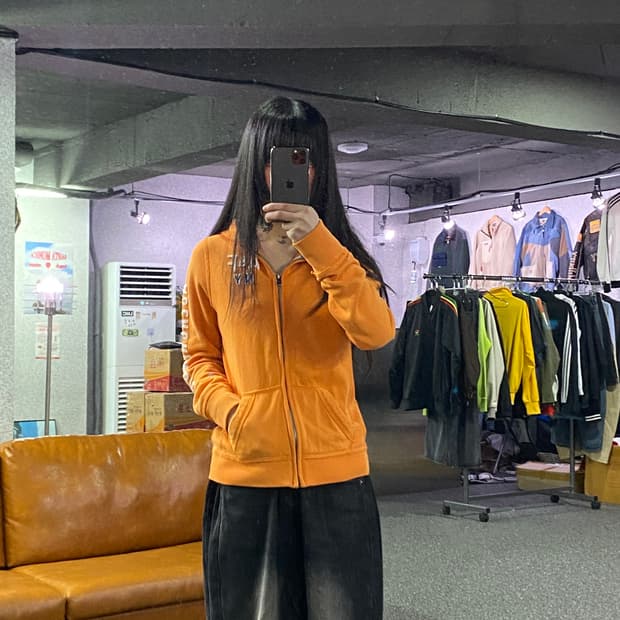 아베크롬비 빈티지 사이드로고 오렌지 후드집업 B4526