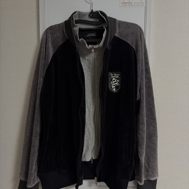 vintage layered 2way  velvet zipup