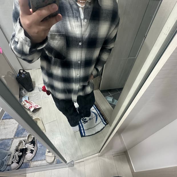 니치스 체크 셔츠 그레이