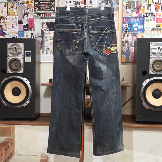 빈티지 워싱 패치 디테일 데님 팬츠