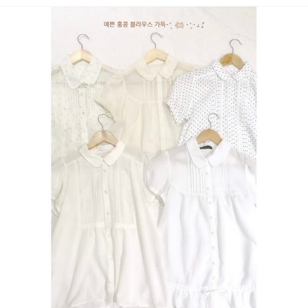 카메 빈티지 모리걸 도트 홍콩 블라우스