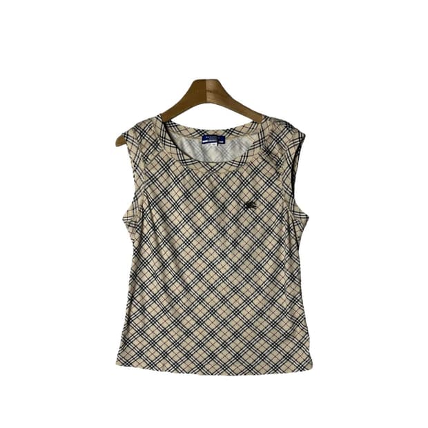 [Burberry] 버버리 블루라벨 아웃스티치 체크 슬리브리스