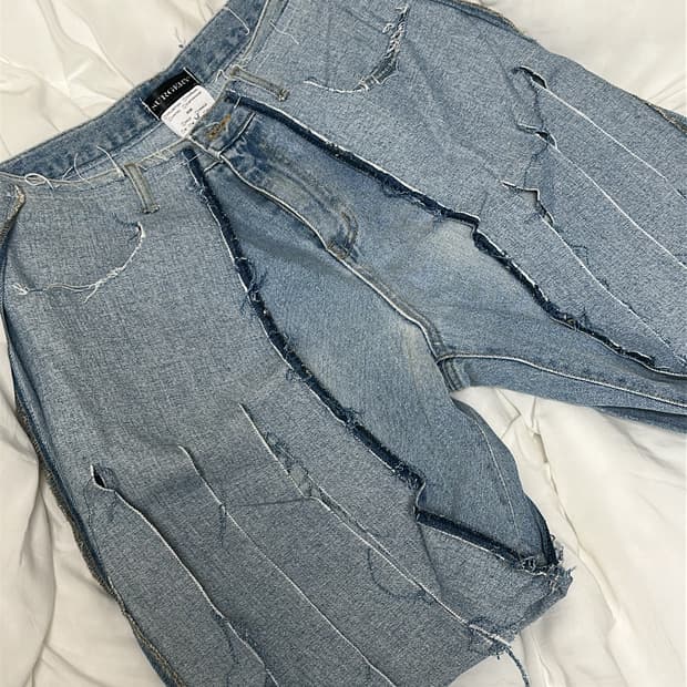 써저리 remake half denim blue