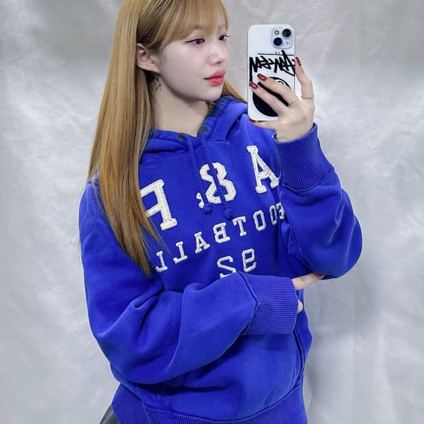 아베크롬비 블루 풋볼 빅로고 후드 