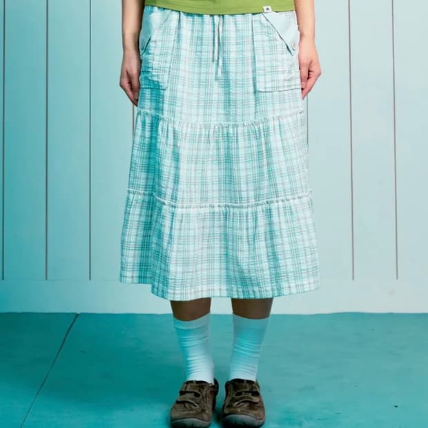 TCM frill pocket check skirt (green)