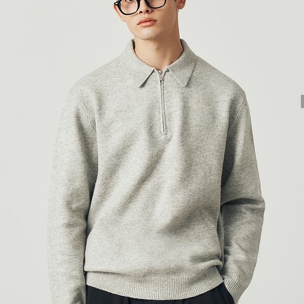 수아레 하프 집업 카라 니트 라이트그레이