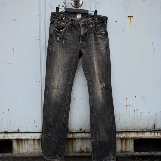 Washed Straight Denim Pants