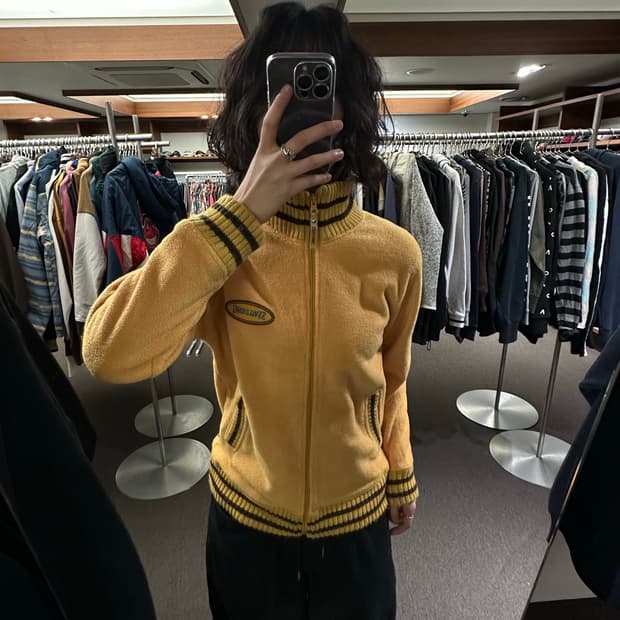 M)아메리칸 빈티지 옐로우 배색 플리스 집업