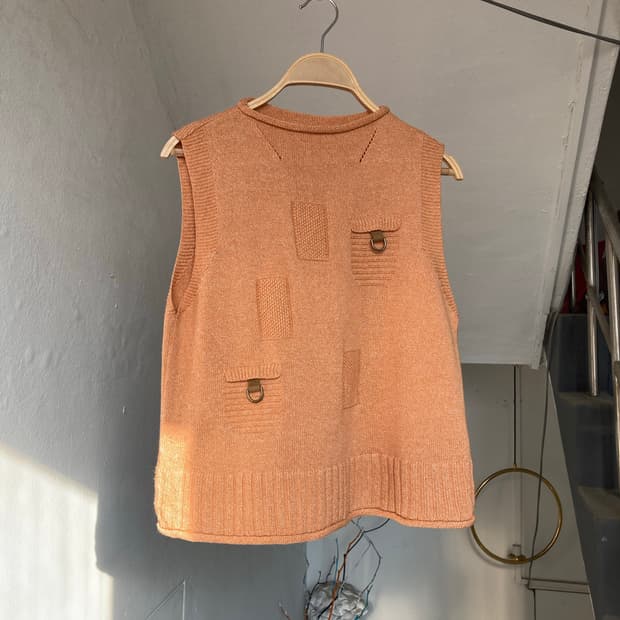 리넨•울 믹스 살구 니트 나시