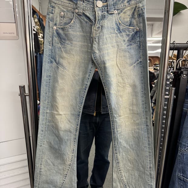 japanese vintage 여성 로우라이즈 부츠컷 연청데님팬츠