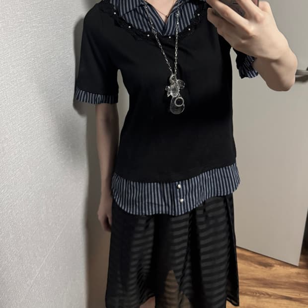 Axes femme 스트라이프 레이어드 티