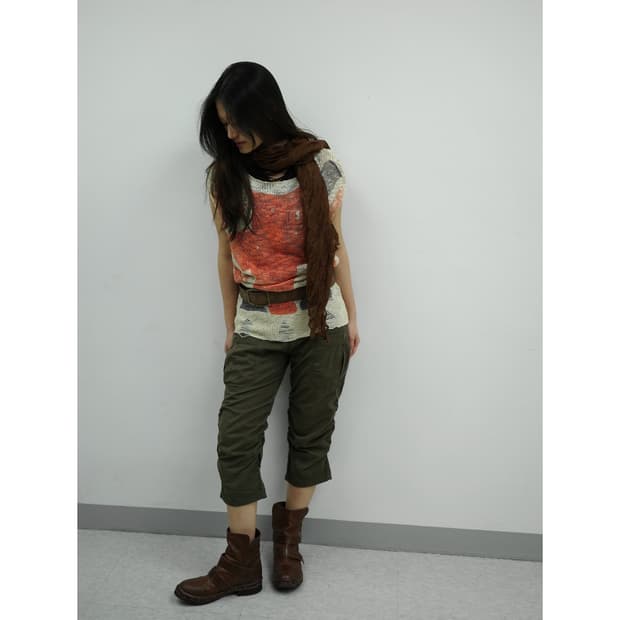 빈티지 카키 카고 카프리팬츠