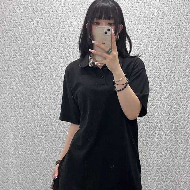 버버리 빈티지 모던 캐주얼 노바체크 카라 반팔티 M C12112