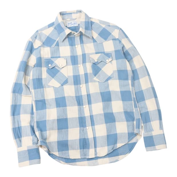 BACK NUMBER 백넘버 빈티지 블루 버팔로 체크 웨스턴 셔츠 (M)