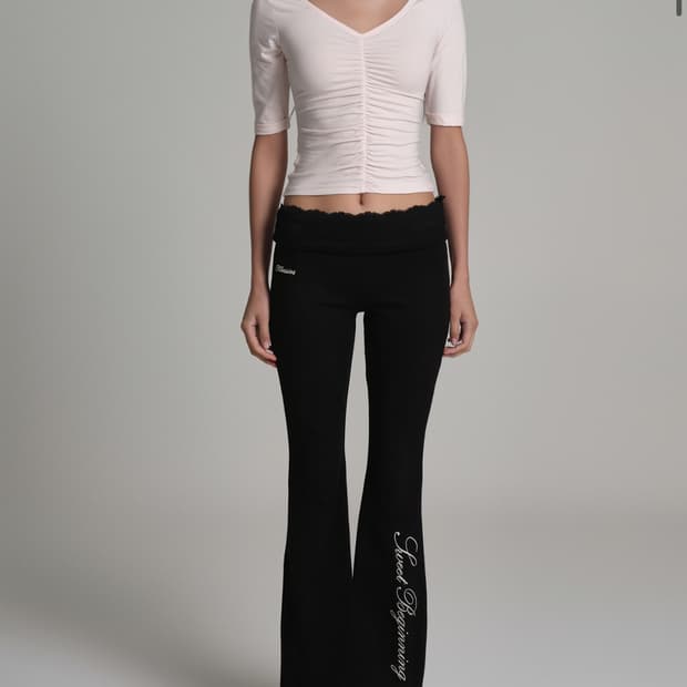 클리시어 Lace tea bootscut pants, Black