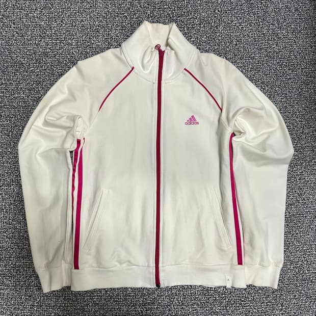 (XS추천) 아디다스 화이트/핑크 삼선 트랙탑 져지