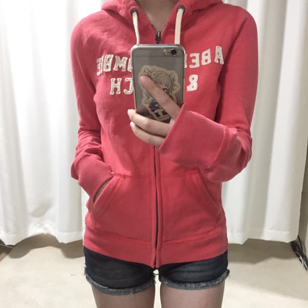 아베크롬비 코랄 자몽 핑크 후드집업
