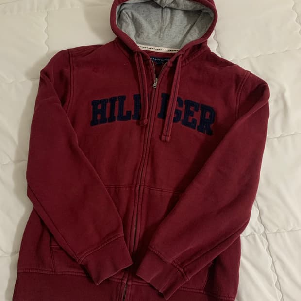 타미힐피거 버건디 후드집업