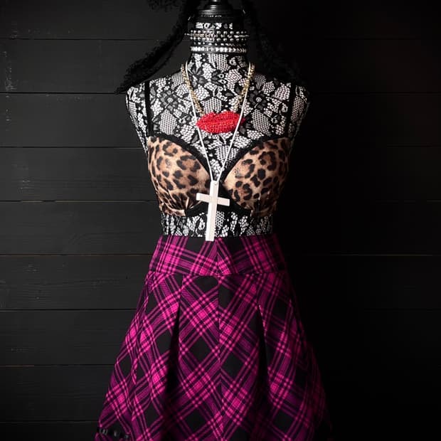 JPN 갸루 핫핑크 체크 패턴 스커트 치마