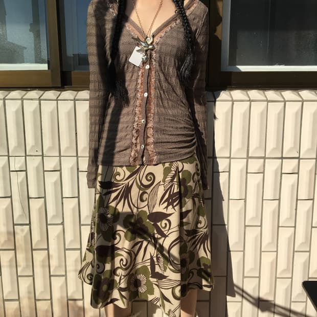 Lace trimming knit pattern cardigan