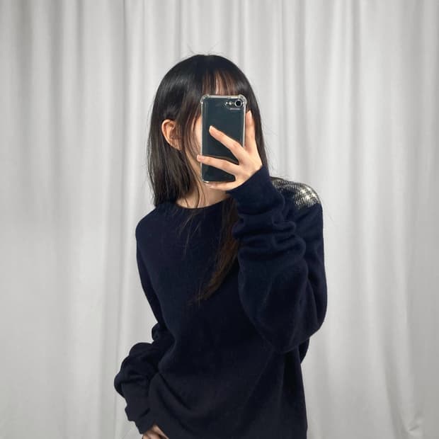 버버리 네이비 램스울 숄더 노바 체크 니트