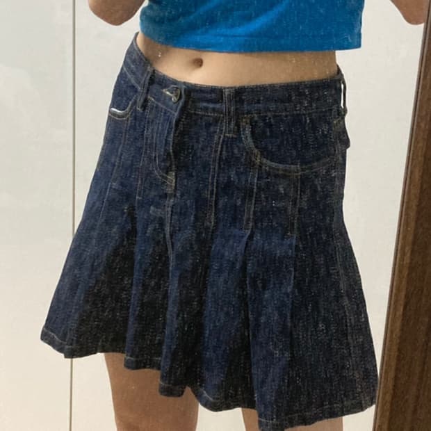 미디 데님 플리츠 스커트 