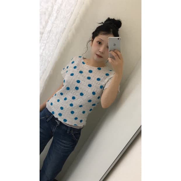 blue dot mesh top