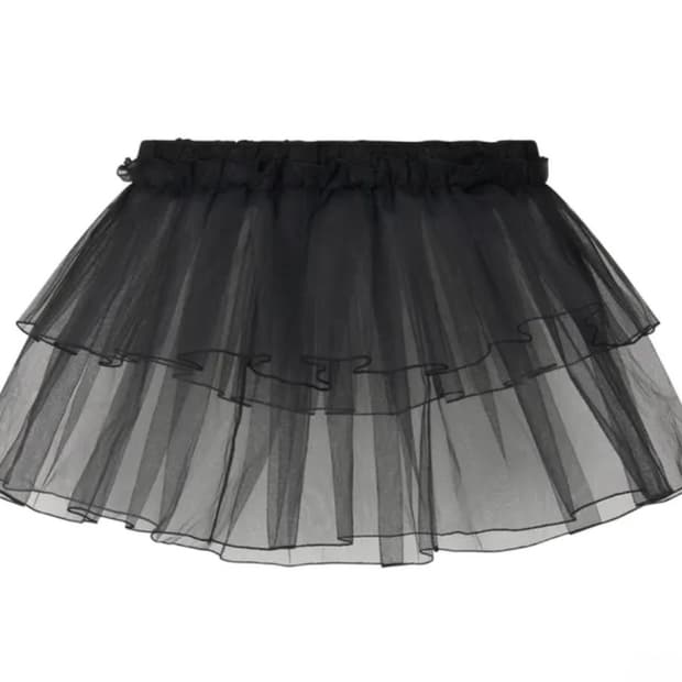 루즈슬립오버 메쉬 프릴 미니 스커트 블랙