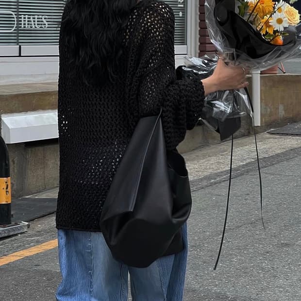 트리밍버드 보트넥 네트 니트 블랙