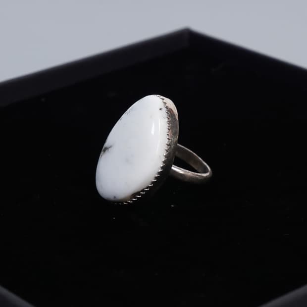 화이트 버팔로 원석 실버 반지