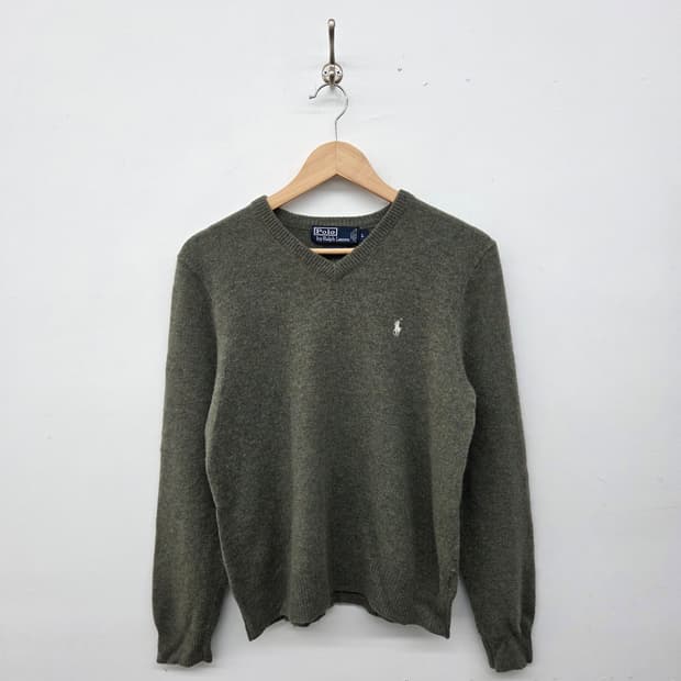 폴로 랄프로렌 브이넥 니트 카키색 여L