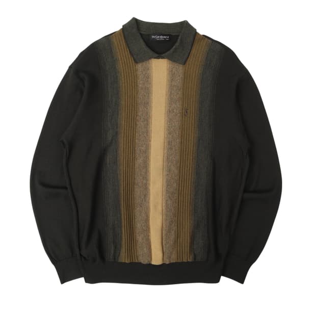 입생로랑 울 스트라이프 카라 니트